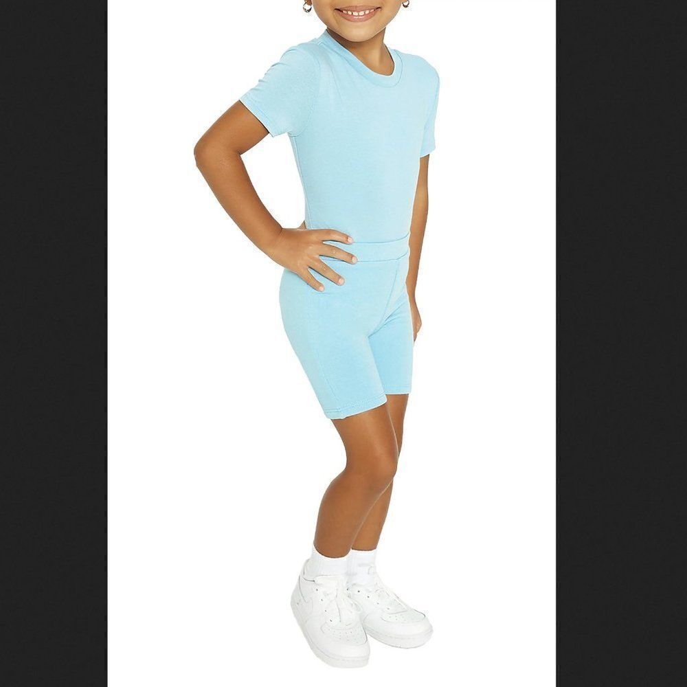 Girl's Naked Wardrobe X Mama Malika Kid's Loving Crewneck Bodysuit, blue Size 4Y